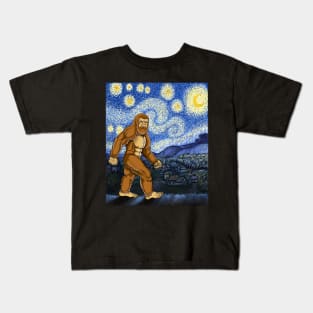 Bigfoot Van Gogh starry night Kids T-Shirt